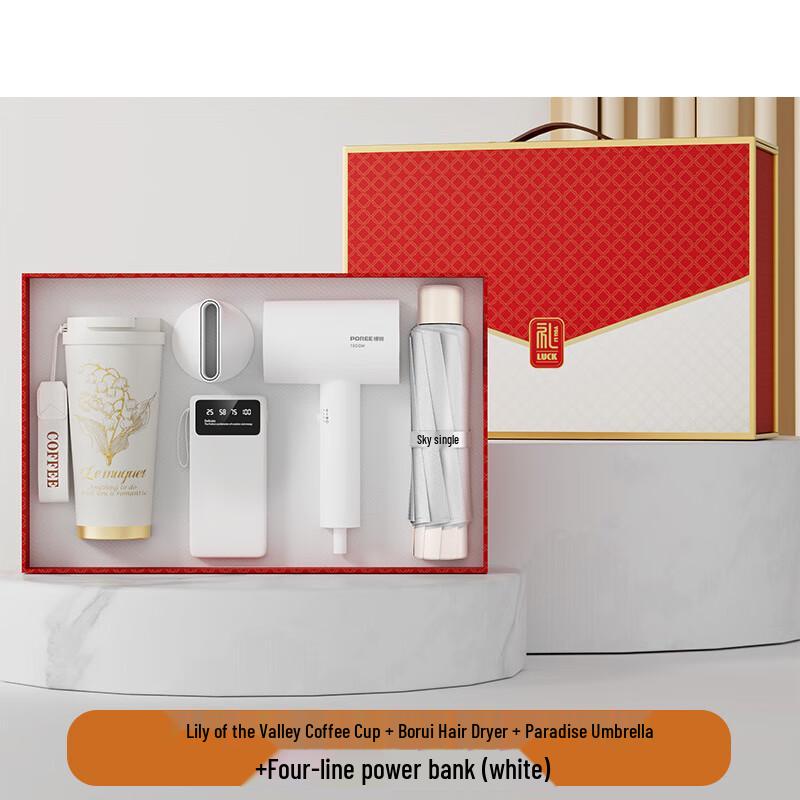 Business Gift Set with Coffee Cup, Hairdryer, Umbrella, and Power Bank