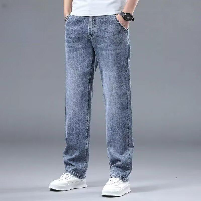 2026 Trendy Men's Lightweight Loose Fit Straight Jeans - Versatile, Elastic, Casual Long Pants