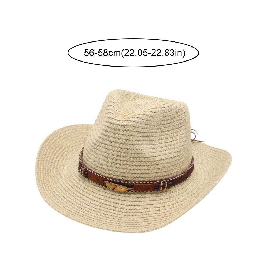 Retro Summer Western Cowboy Hats Hiking Wide Brim Straw Cowgirl Hat Vacation Travel Sunscreen Visor Cap Unisex