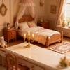 Antique 3 Arm Miniature Table Lamp Model Figurine for Doll House Living Room and Bedroom Decoration Scene Arrangement