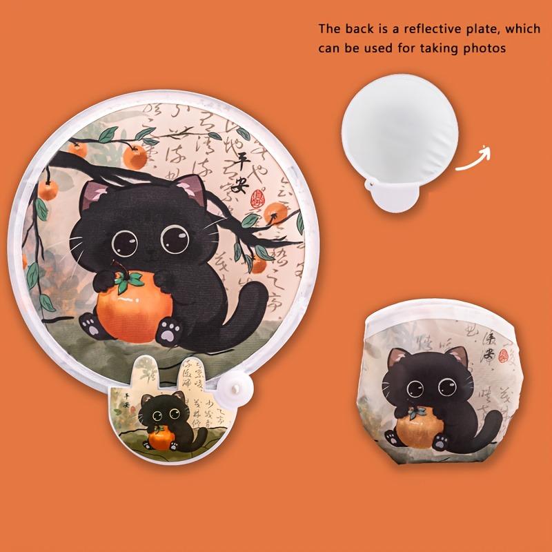 

Cat Cartoon Folding Fan with Storage Pouch | Selfie Fill Light Prop | Portable Travel Photography Tool with Reflective Back |Cut