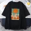 2025 Tarot Card Art The Sun Male  T Shirt High Street Vintage Clothing Breathable Casual O-Neck Short Sleeve Mens