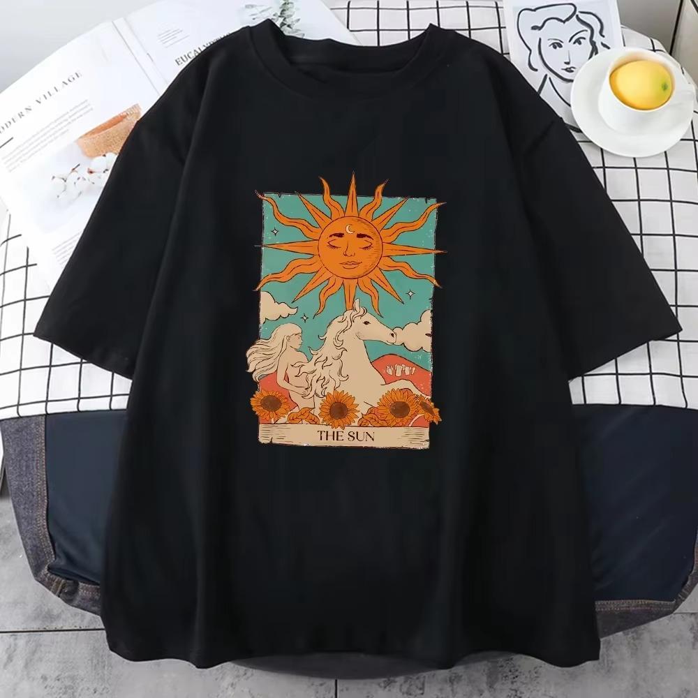 2025 Tarot Card Art The Sun Male  T Shirt High Street Vintage Clothing Breathable Casual O-Neck Short Sleeve Mens