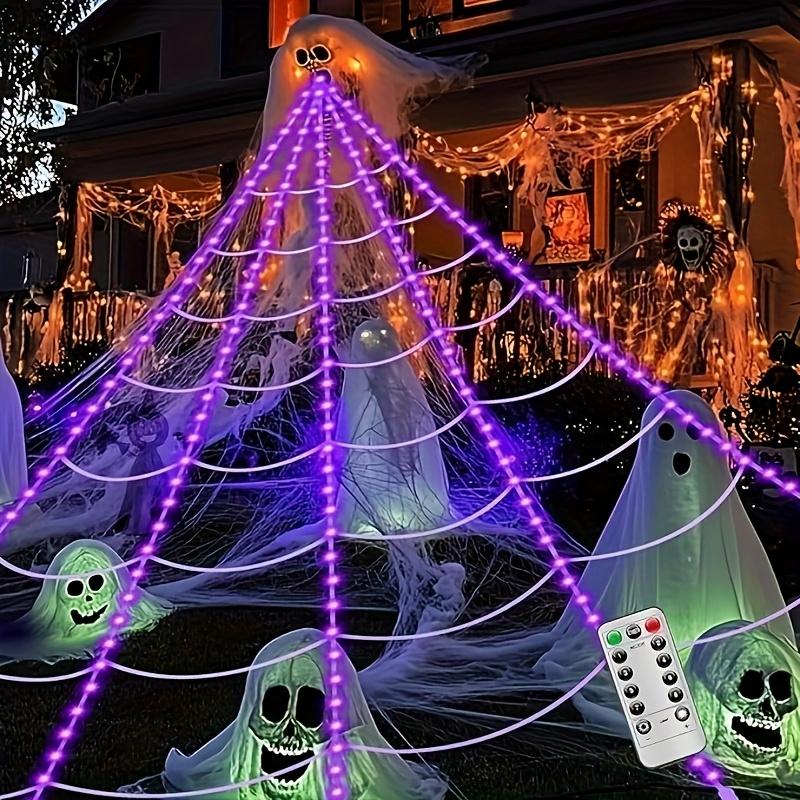 LED Glowing Spider Web Halloween Decor with Remote Control Spooky Party Props