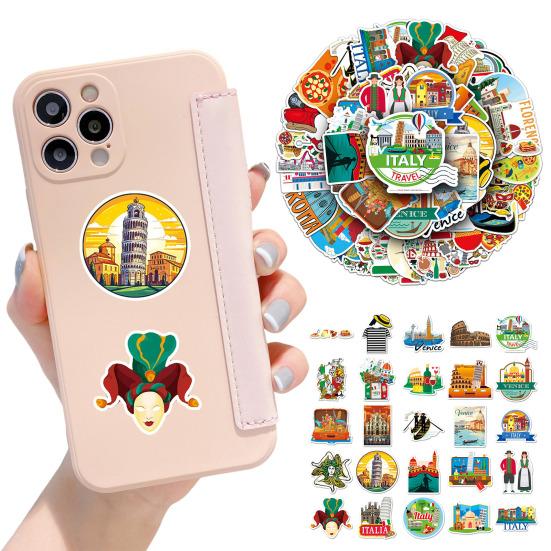 Stationery for Travel Enthusiasts 50PCS Themed Stickers, Retro European Style Waterproof PVC Vintage City Architecture Stickers Decals, Non