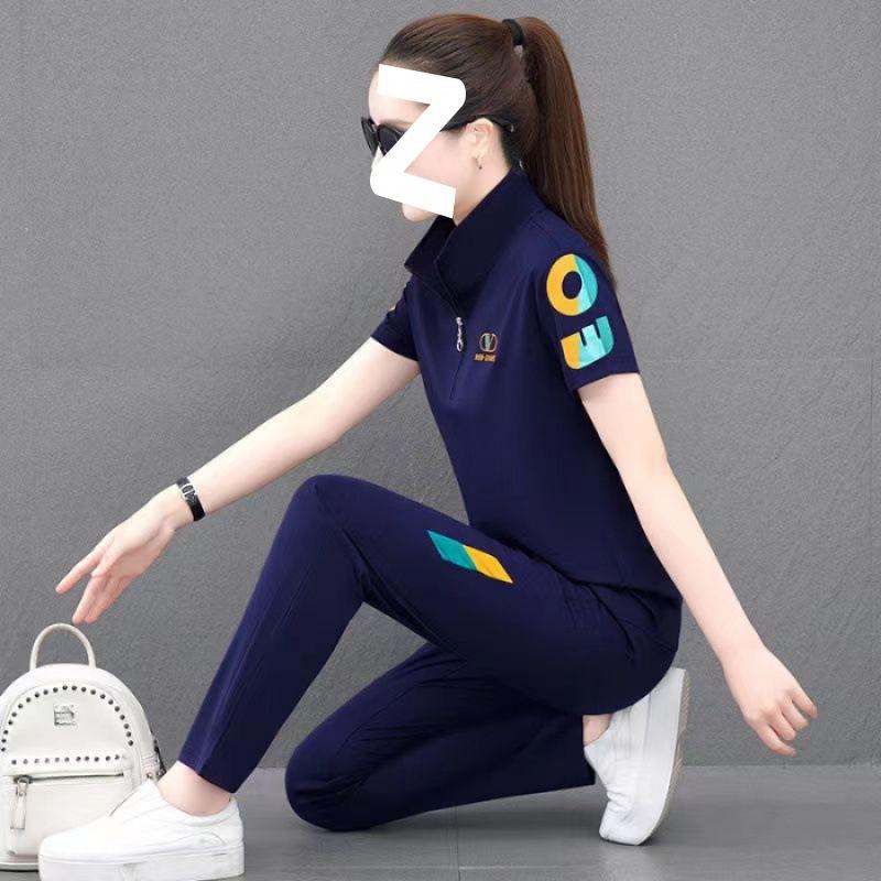 Sportswear Suit Women's Summer Thin Korean Version Loose Casual Long Pants Short-sleeved Two-piece Set for Small People