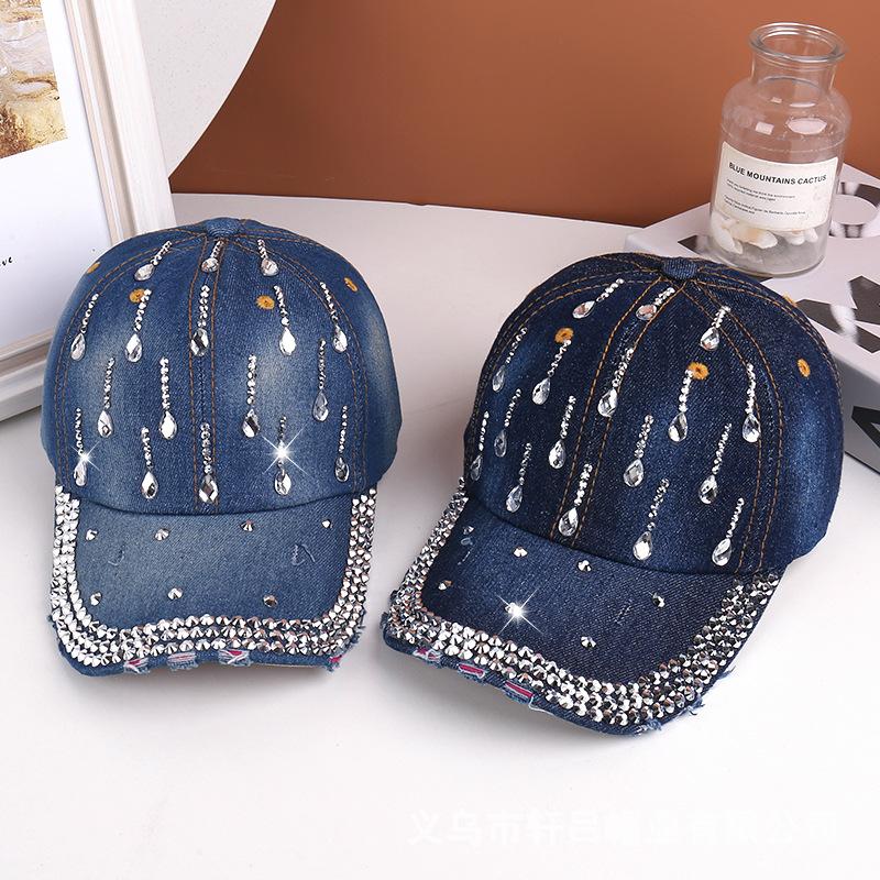 New Denim Sunshade Cap Personalized Rhinestone Soft Top Baseball Cap Outdoor Sunscreen Casual Hat