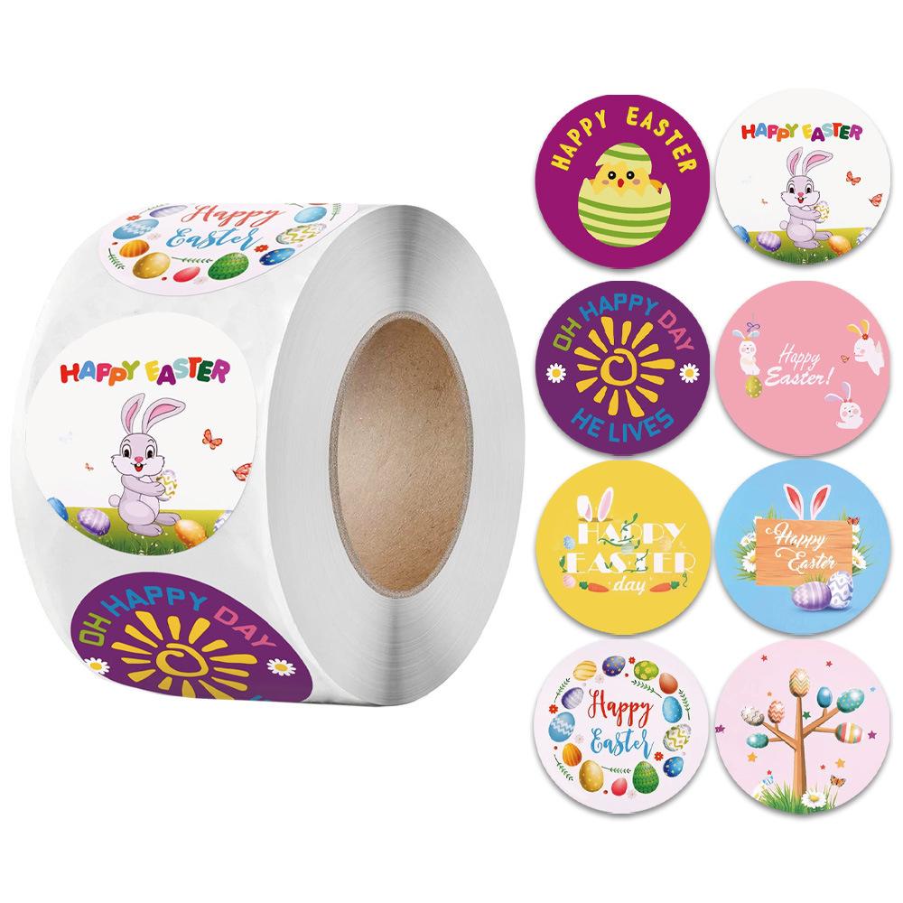 Happy Easter Paper Sticker 50-500pcs Cake Baking Seal Self Adhesive Sticker Labels Easter Party Gift Bag Box/Envelope Decoration