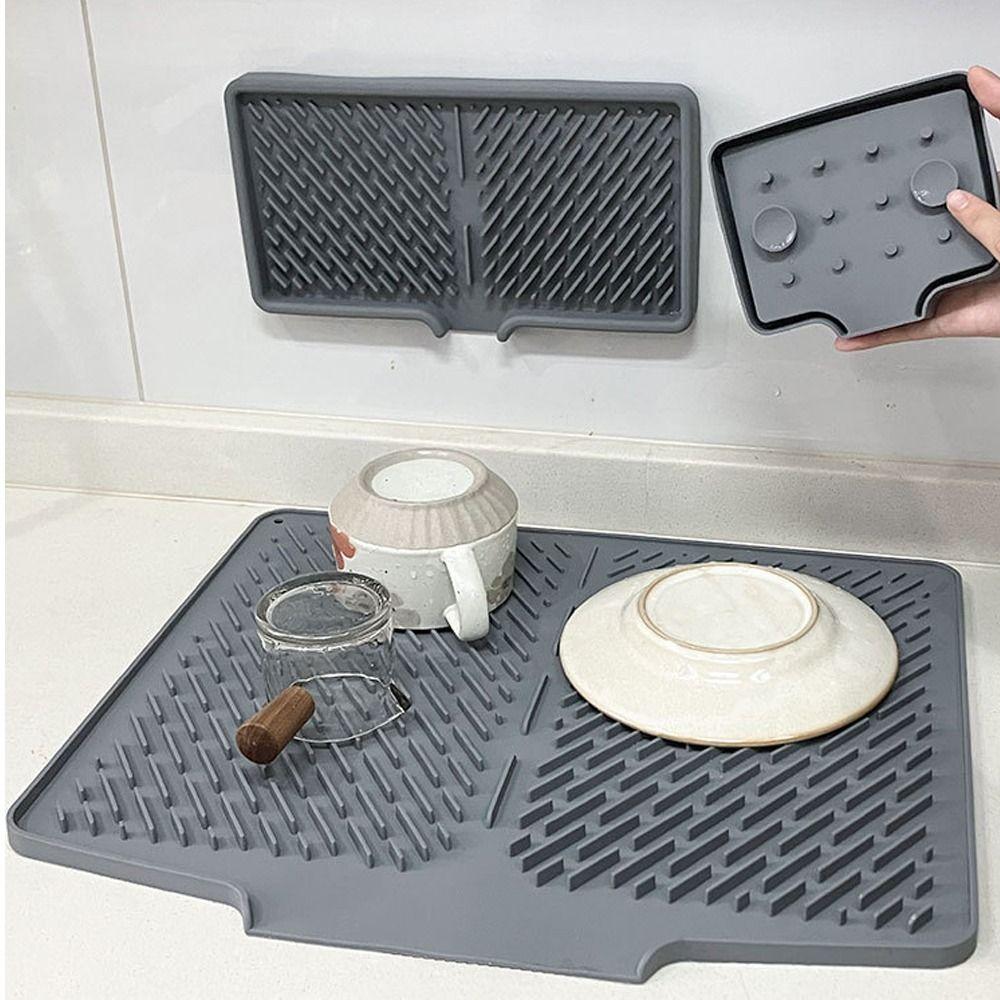 Non-slip Drainage Mat Silicone Sink Placemat Creative Dish Drying Mat for Kitchen Utensils