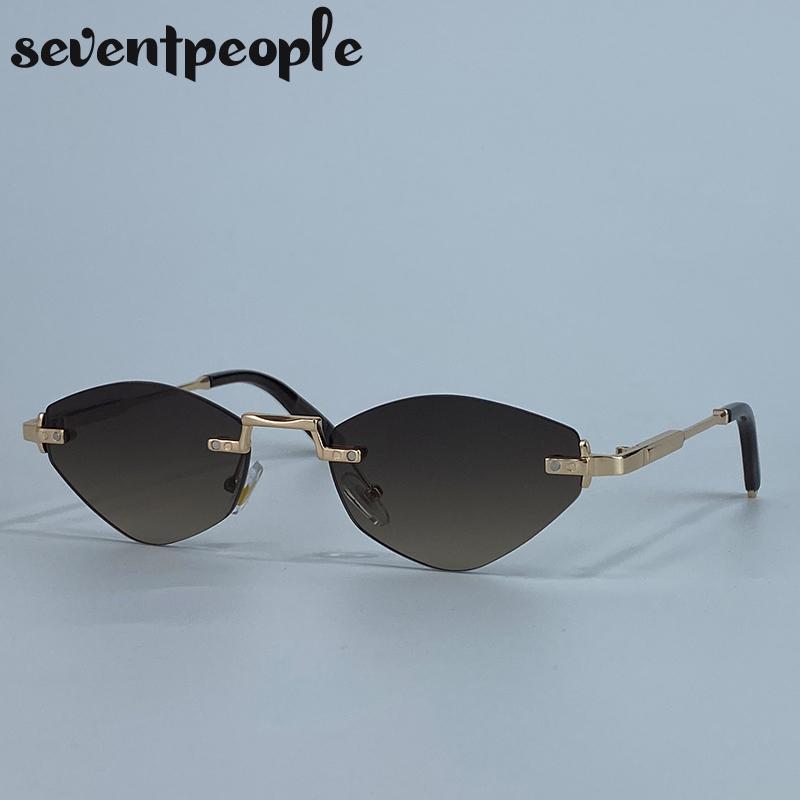 Small Frame Polygon Rimless Sunglasses Women  Luxury Brand Vintage Metal Hexagon Sun Glasses Classic Frameless Shades UV400