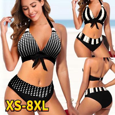 Vrouwen Sexy Plus Size Hoge Taille Bikini Set Badpak Vrouwen Zwart Wit Streep Sexy Twee Stukken Beachwear 2023 Badpak Swimwer
