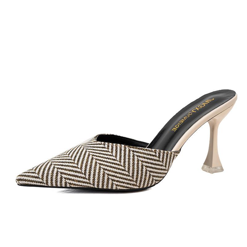 

Тапочки женские весенняя одежда 2024 новая мода персонализированные тапочки с сумкой на голове полутапочки тонкий каблук острый высокий каблук классные тапочки 40