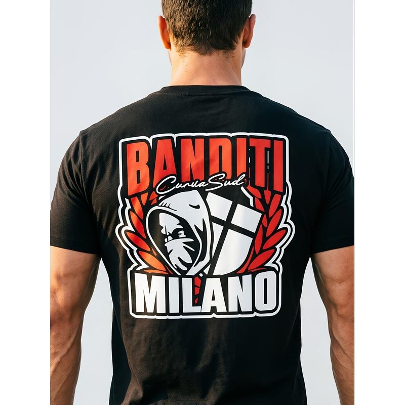 Curva Sud Milano Men's T-Shirt - Italian Football Fan Apparel with Curva Sud Milano Print, Breathable Round Neck Casual Shirt Suitable for Sports,