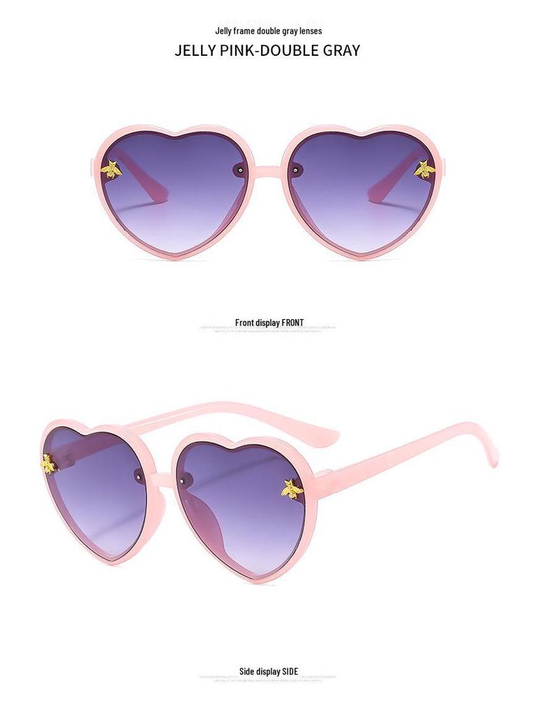 Heart-Shaped Honey Peach Kids' Sunglasses – Trendy Street Style for Round Face Girls