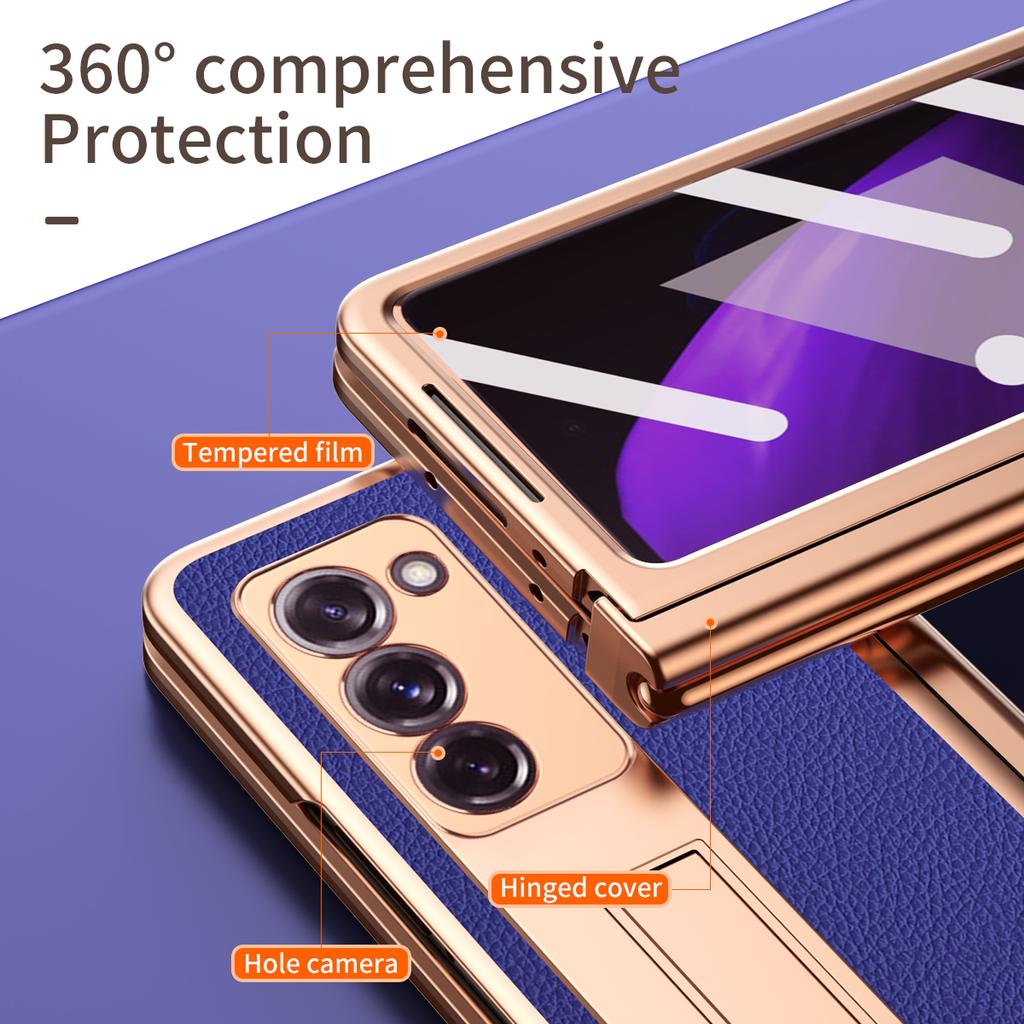 Anti -Scratch Plating Leather Cover Case For Samsung Galaxy Z Fold 4 3 Fold4 Fold2 Fold3 Fold 2 5g Glass Protector Film Coque