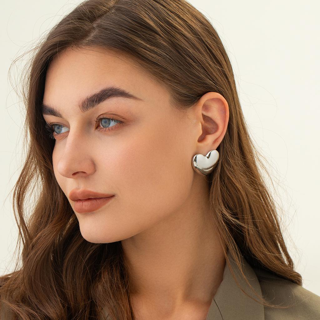Tarnish-proof 18K Gold Plated Stainless Steel Chunky Smooth Love Heart Earring Hypo-Allergenic Women Jewelry Party Gift