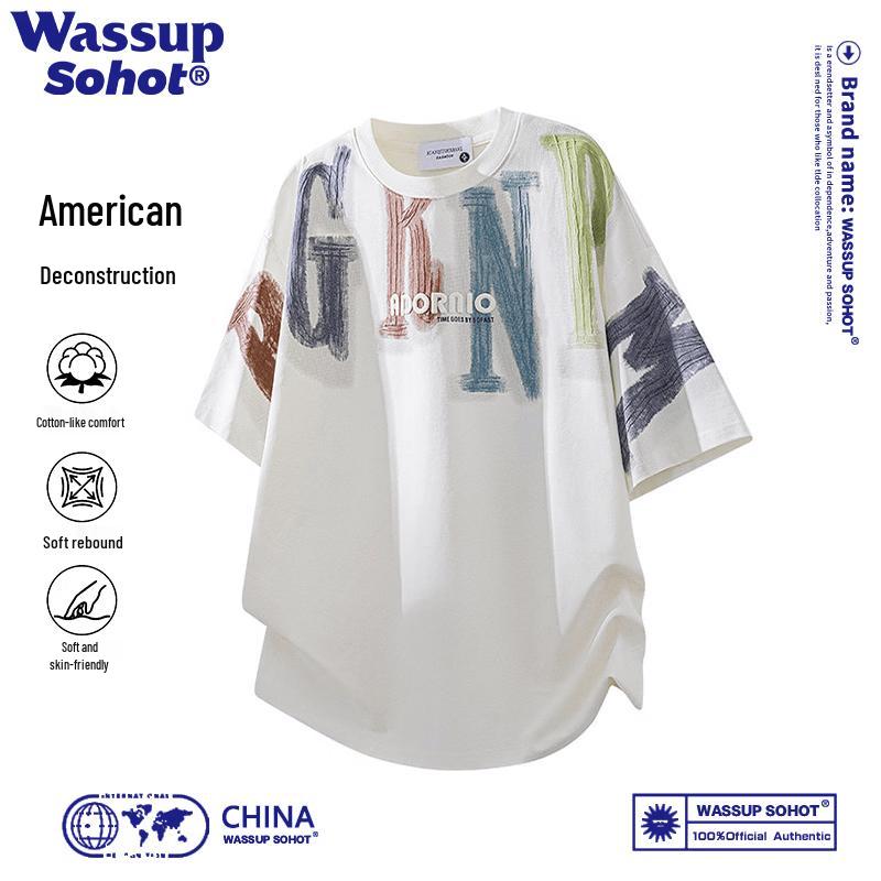 Wassup Sohot Men's Tie-Dye Retro Loose Short Sleeve T-Shirt