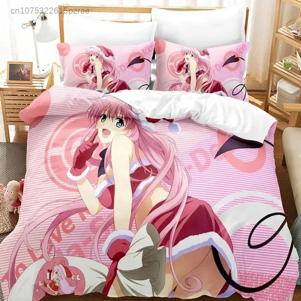 סט מצעים לאנימה Yami To LOVE-Ru כיסוי שמיכה סט מיטה כיסוי שמיכה ציפית שמיכה גדולה מלכותית קווין בנים מבוגרים