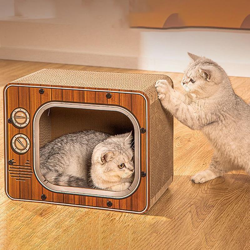 Corrugated Cat Scratching House Creative Cat Scratcher TV-shaped Scraper for Cats Large Capacity Cat Home Cat Accessories