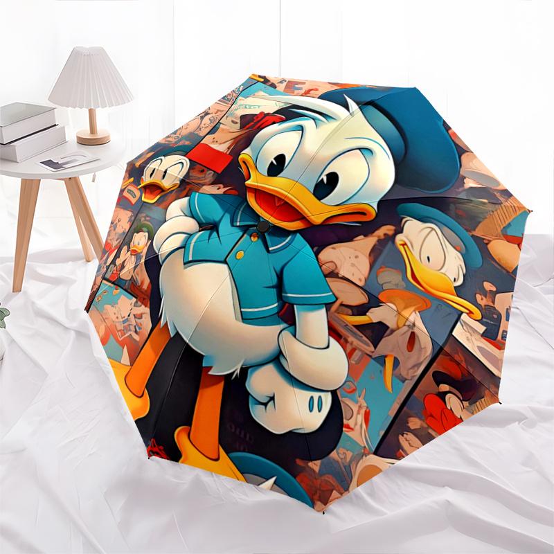 

1pc Handsome Donald Duck Pattern Umbrella, Fashionable, Personalized, High-Value Folding Umbrella, a Must-Have for Summer, 8-Rib Durable Iro
