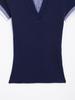 2025 European & American Style Women's Spring Ribbed T-Shirt with Turn-Down Collar