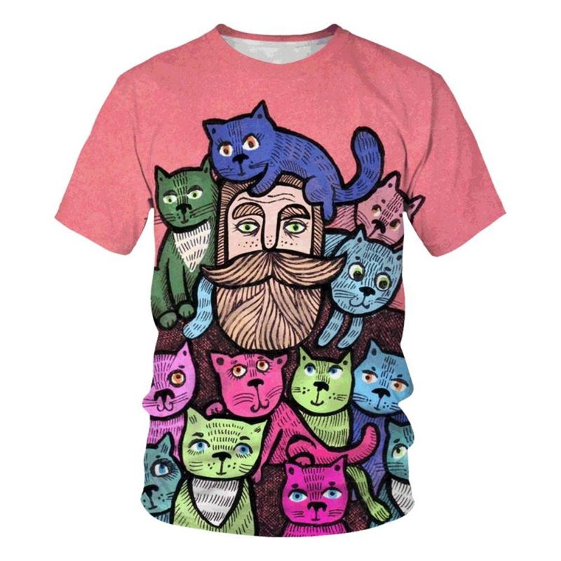 Cartoon Street Cat Print Funny T-shirt Kid Clothing 3D Graphic Colors Casual Short Sleeve T Shirts Summer Children Fun Tees Top
