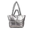 New simple contrasting color portable cotton clothing bag niche personality glossy large capacity shoulder bag