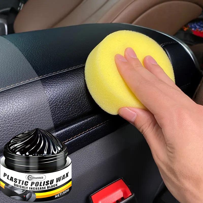 NEWCar Plastic & Leather Restorer Wax - Anti-Whitening, Anti-Oxidant Formula for Black Interior Surface Renewal - Deep Shine Res
