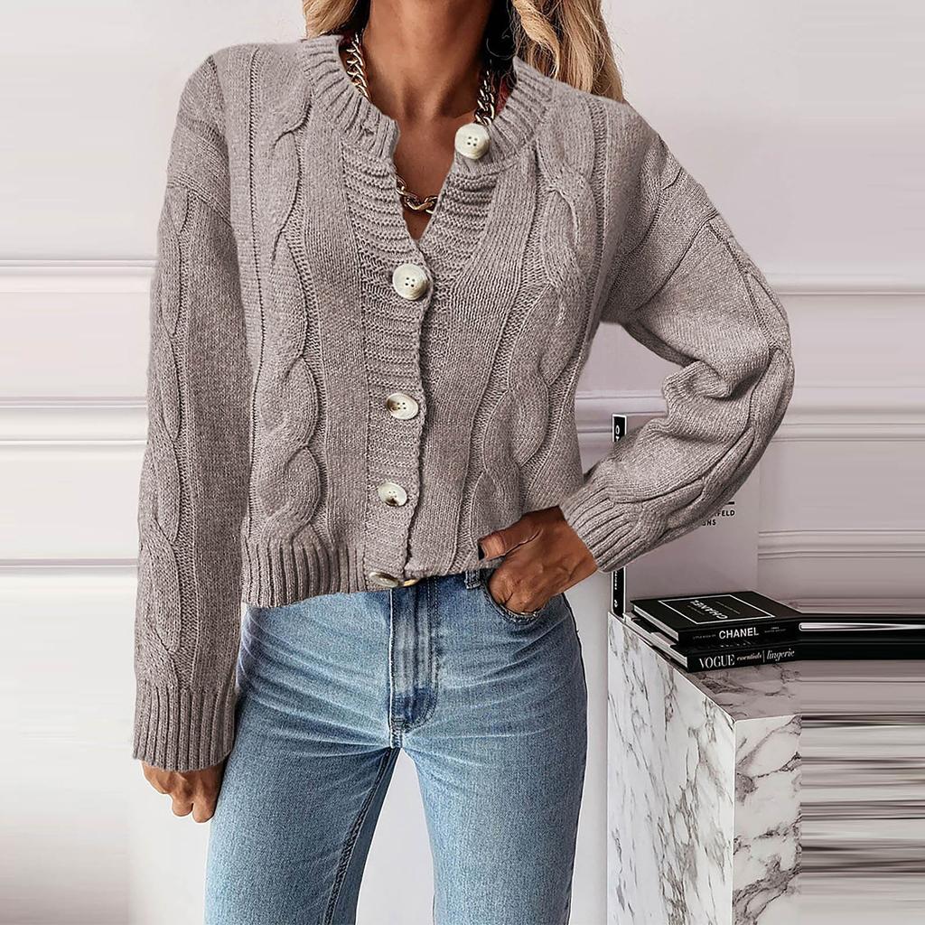 Women's Tops Solid Knitted Cardigan Sweater Casual Outerwear