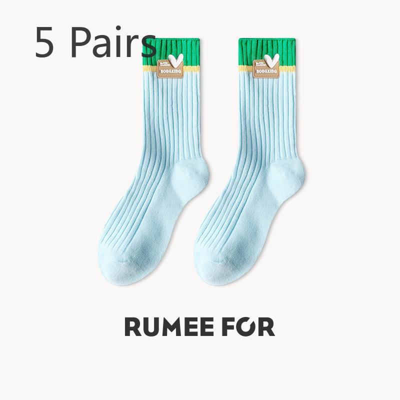 5 Pairs of Female Spring and Summer Personality Match Color Trend In The Tube Stack Socks