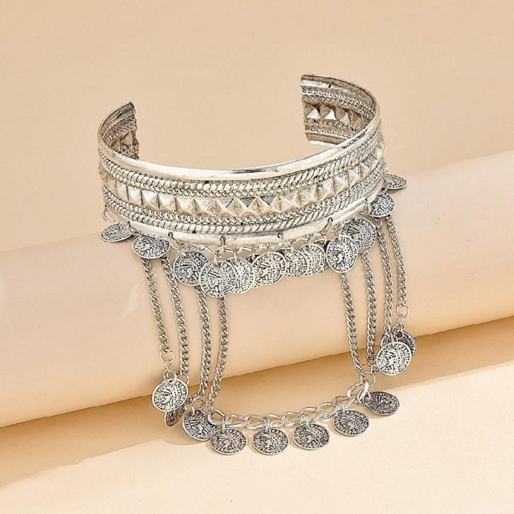 Durable Metal Coin Leaf Tassels Arm Cuffs Bracelet Gold Silver Armlet For Everyday Or Special Event