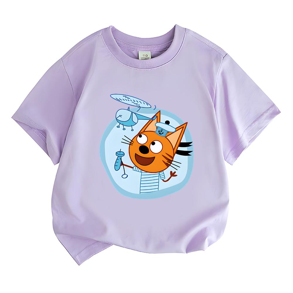 Cartoon Print Kids Tshirt Kid-e-cats Casual Kawaii Tees Boys Girls T Shirt Funny Graphic T-shirt 100% Cotton Comfortable Short Sleeve Tees