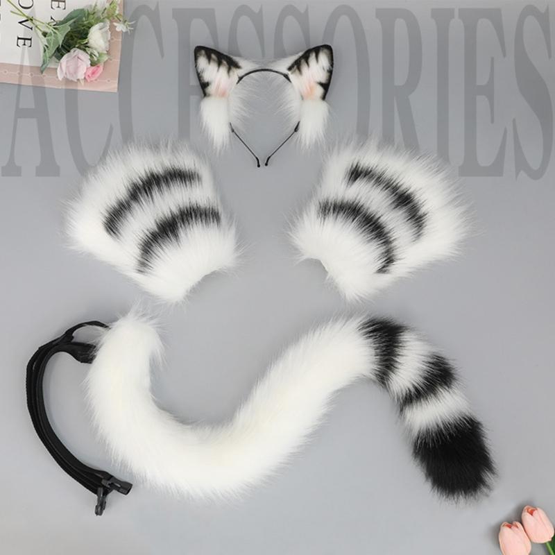 Cute Anime Beast Tail Cat Ear Headband Paw Gloves Set Lovely-Fox Tail Themed Party Costume Cosplay Props for Festivals
