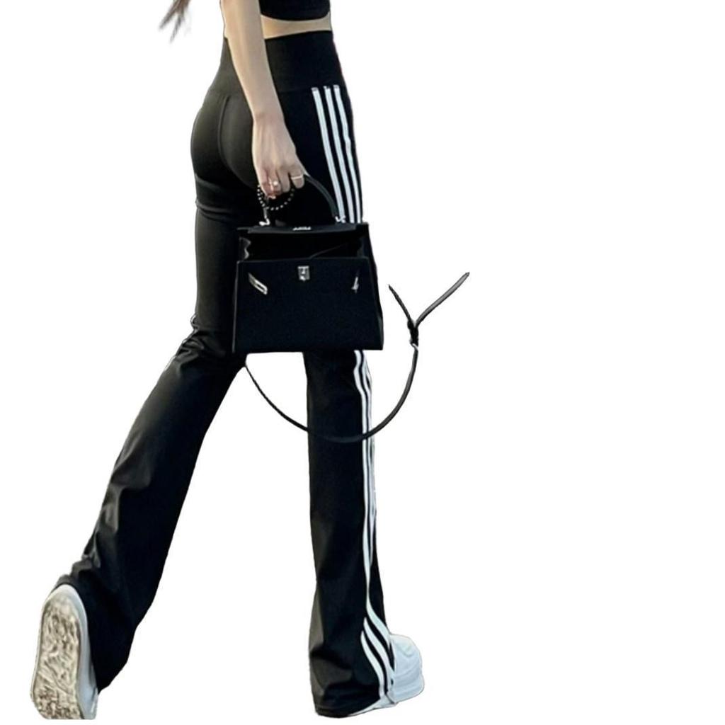 Women's Black High Waist Elastic Flare Pants - Slimming, Hip-Lifting, Shark Sports Design