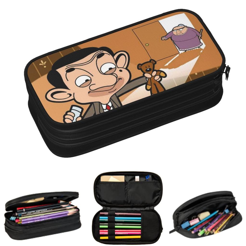 Mr. Bean Cartoon Animation Pencil Cases for Student Gifts Pen Box Pencil Bag Big Capacity Pencil Pouch