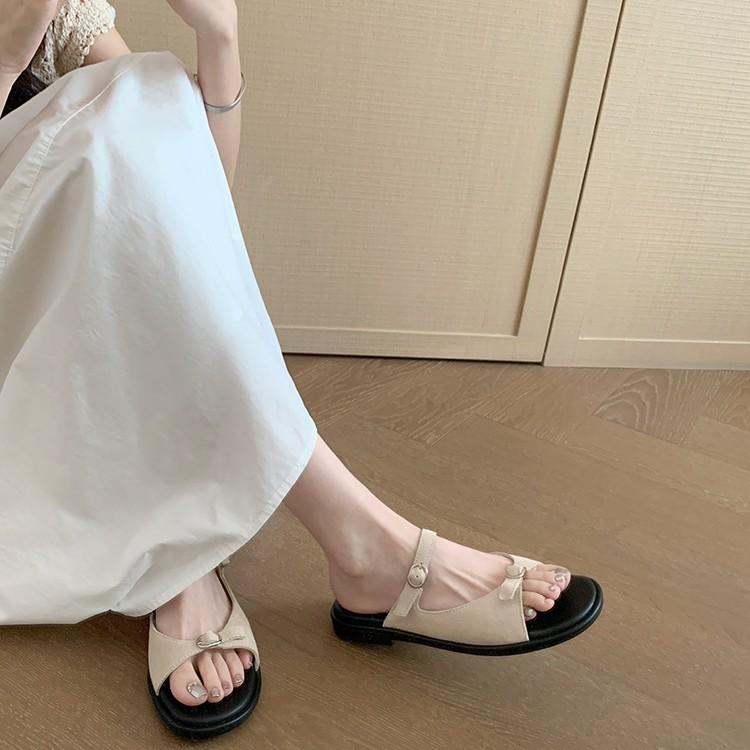 [Su Yinyin of the same style] Small buckle drag~ DU home design holiday casual flat-bottomed slippers women's sandals outside summer wear