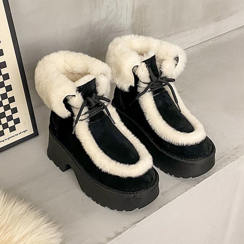 Ankle Women's Snow Boots Fur Fashion High Heels Shoes Chunky Warm Winter Boots Designer Short Plush Short Botas De Mujer