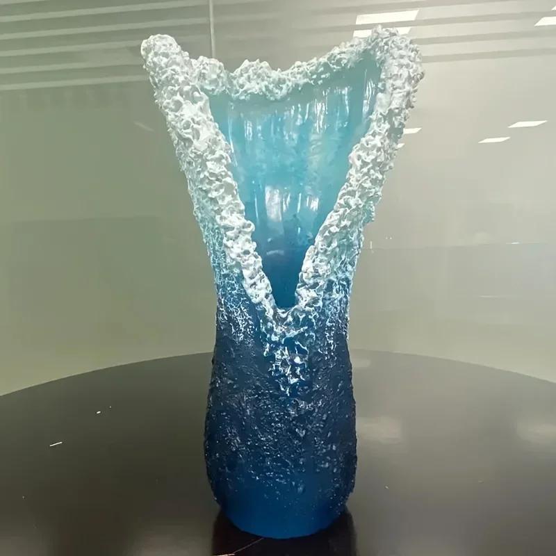 Ocean Wave Vase Resin Crafts Ocean Wave Decoration Series Blue Decor Personalized Vase for Home Valentine's Day Easter Gift