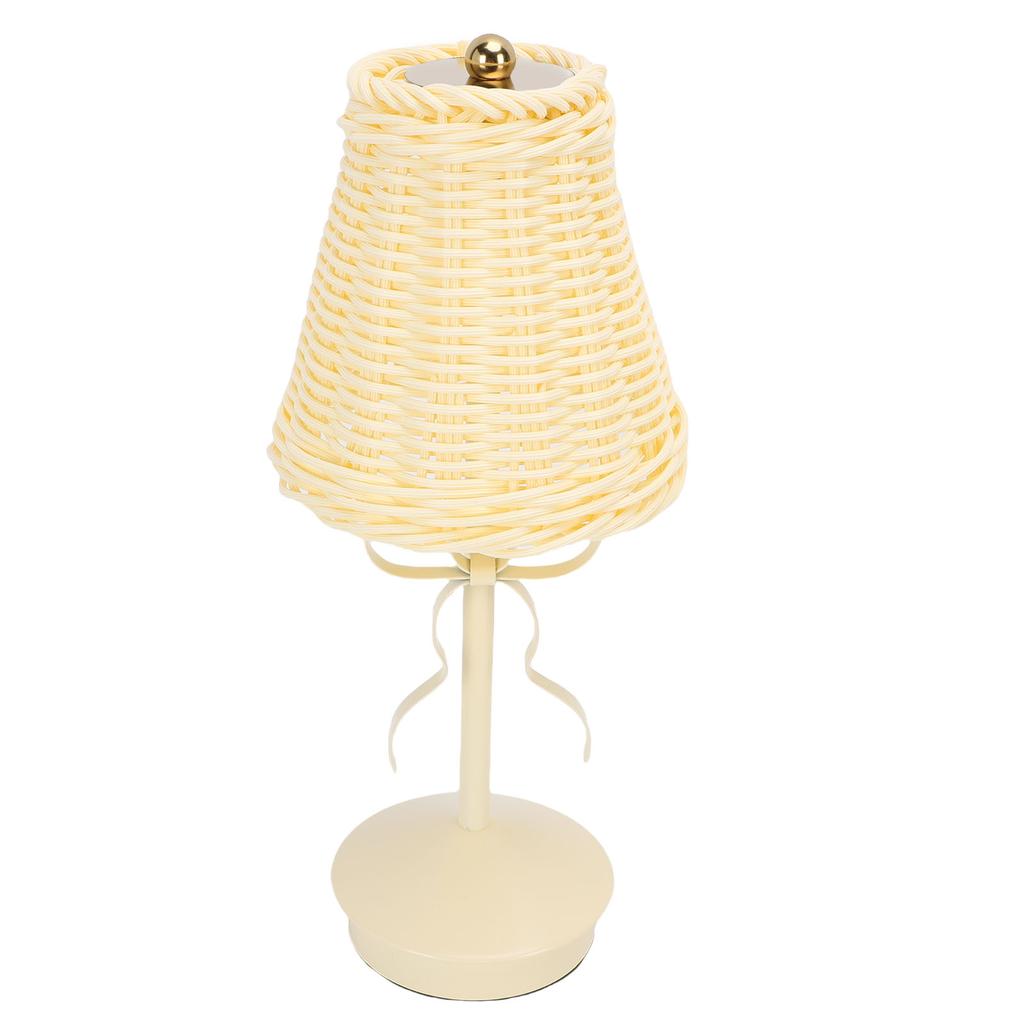 Table Lamp Touch Dimming 3 Color Temperatures Cordless Rechargeable Vintage PC Rattan Bedside Lamp with Bow for Bedroom Dinning Room