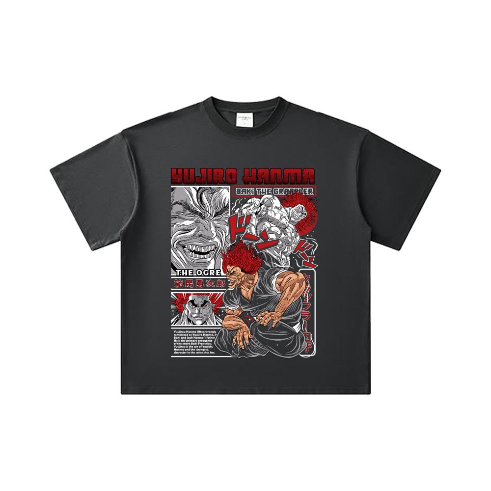 260 GSM Double Yarn 32 Count 100% Cotton Baki V1 Yujiro Print Unisex Heavy Cotton T Shirt