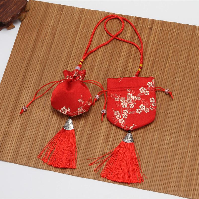Plum Blossom Embroidered Hanfu Sachet Bag - Dragon Boat Festival Portable Sachet with Hanging Rope
