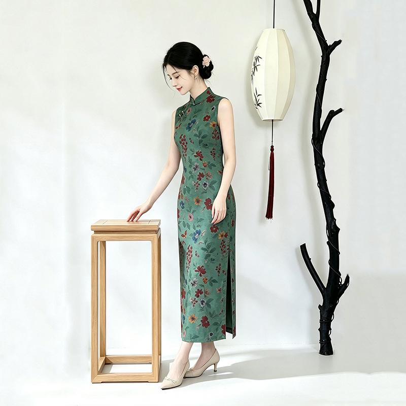 Green Sleeveless National Style New Chinese Suzhou Long Cheongsam Improved Young 1011 New Women's Premium Sense