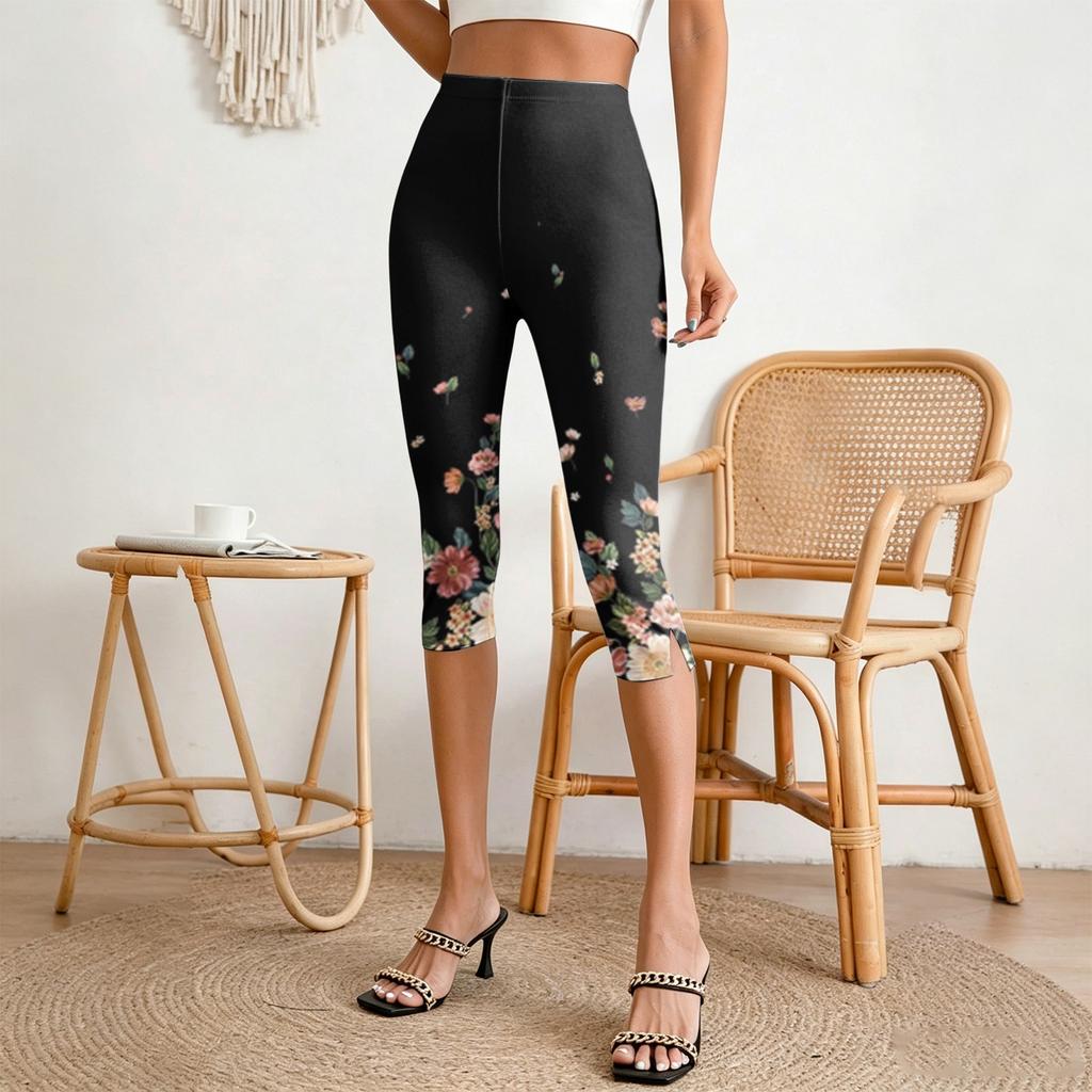 Women's Casual Pants with Elastic Waist, Slim Fit Split Hem