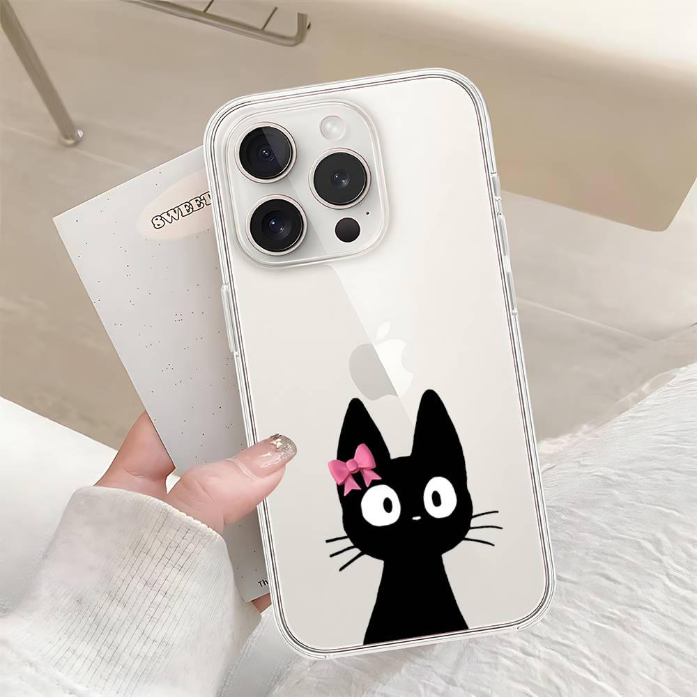 B-Black Cat Phone Case For Iphone17 16 15 11 13 14 Pro Max 7 8 Plus X Xr Xs Max Se2020 12mini Transparent Cov
