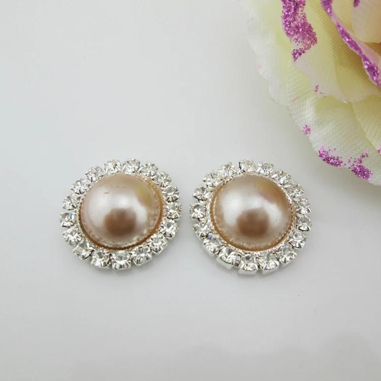 5pcs Round Clear Rhinestone 16 Colors Pearl Metal Shank Buttons (21mm)