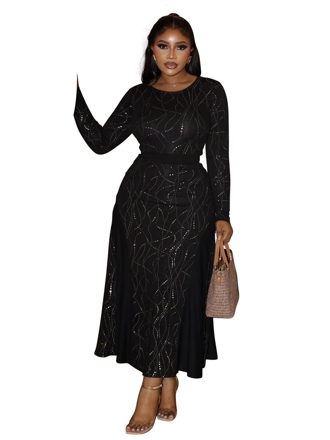 2025 Autumn Plus Size Women s Elegant Waist-Cinching Long Sleeve Slimming Skirt 1XL чёрный