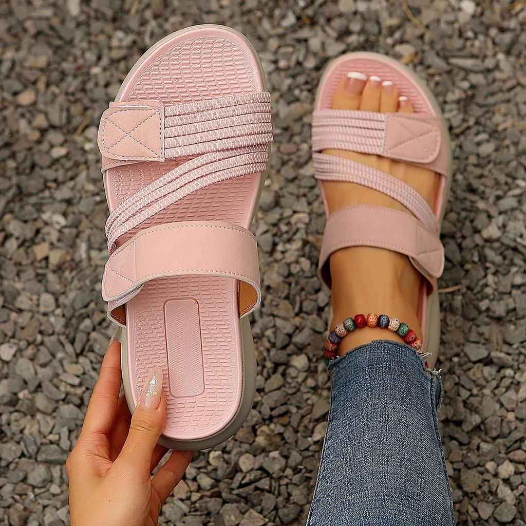 Sandali Bassi a Infradito da Donna Taglie Forti, Scarpe Casual Moda con Lavorazione Intrecciata, Sandali Bassi Estivi a Fascia Singola per Donna