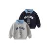 Kids False Two-Piece Sweaters Fleece-lined Children's Clothing Boys' Denim Collar Polo Tops Boys' Polar Fleece Lapel Clothes