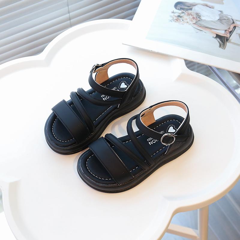 Children's sandals 2025 summer new baby girl open-toed beach shoes soft sole non-slip solid color girls casual shoes