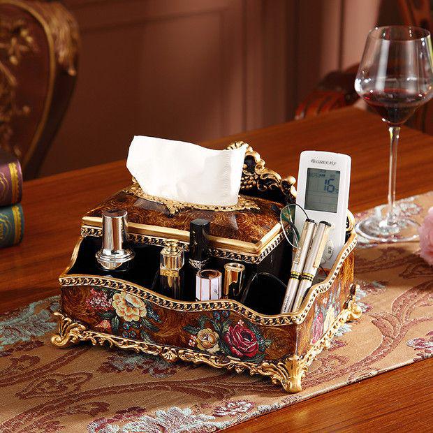 European and American Decorative Set: Fruit Bowl, Tissue Box, Ashtray, and Figurines for Living Room Coffee Table.